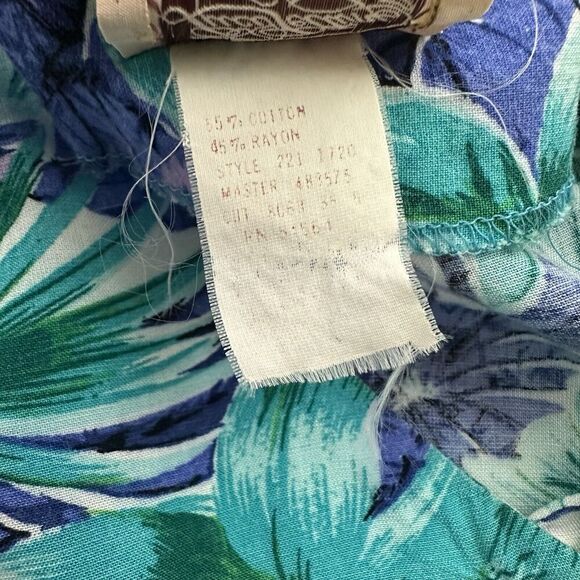 Luci Fellini Womens Vintage 80s Shirt Dress Size M Blue Green Tropical Pockets - Picture 7 of 11